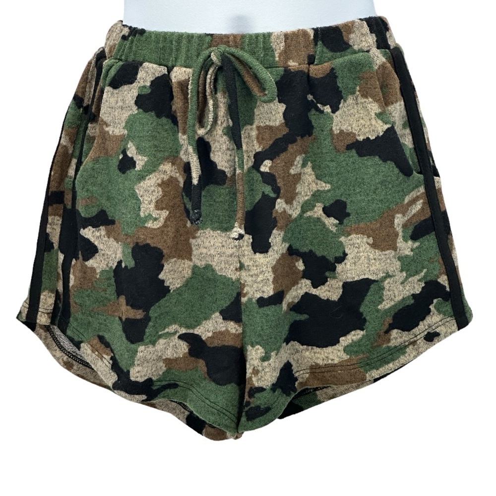 Monteau Kids Elastic Waist Draw String Camo Print Shorts - Green Brown Black Tan